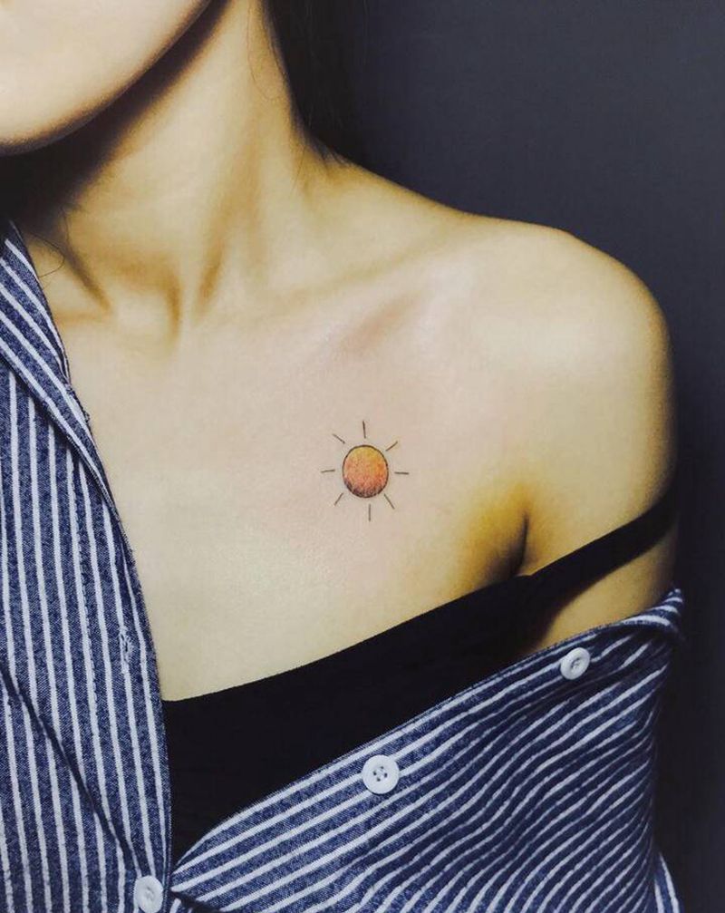 太阳纹身图片_胸部Old SchoolNew School太阳纹身图案