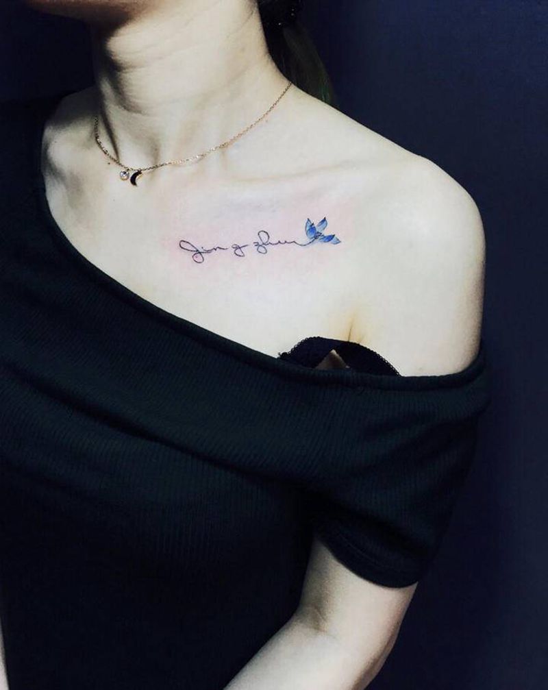 字母花肩纹身图片_肩部水墨几何纹身图案