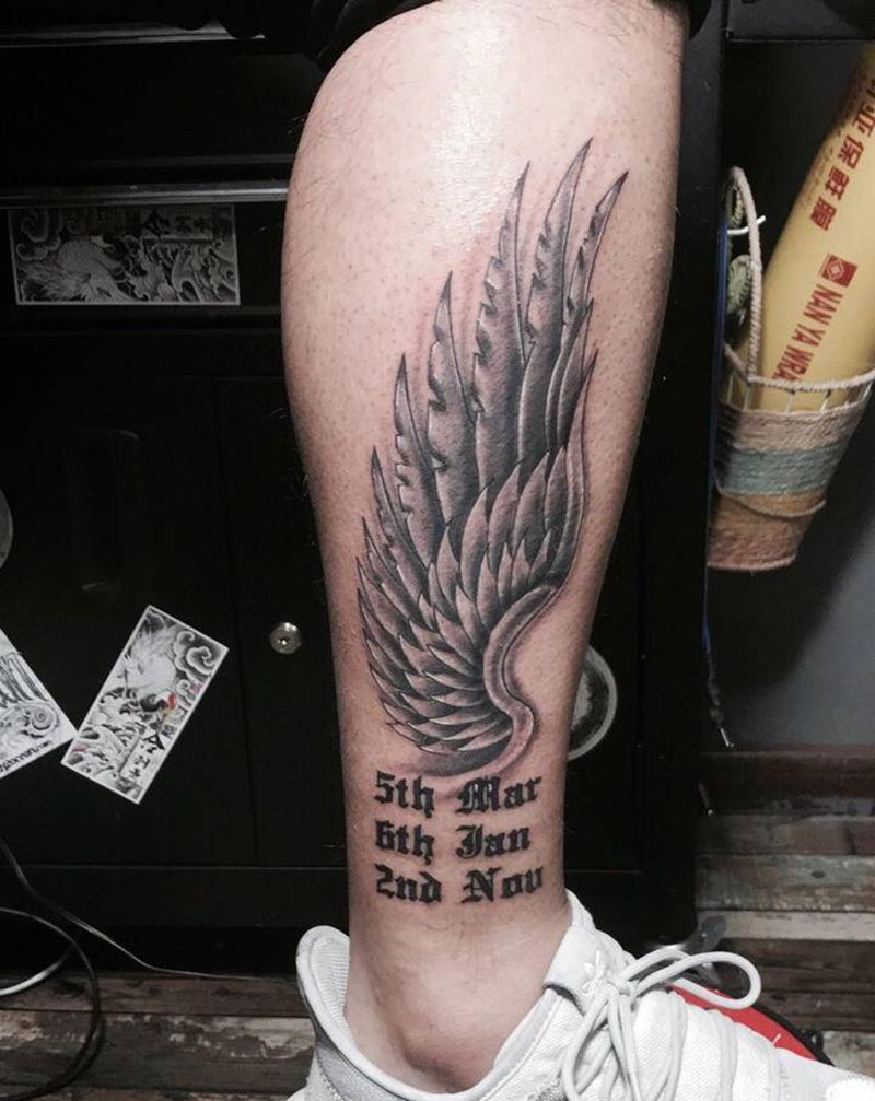 翅膀纹身图片_腿部欧美写实翅膀纹身图案