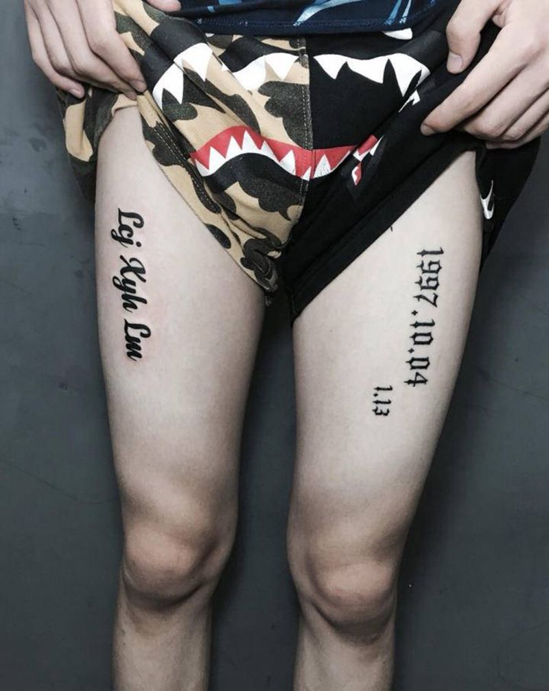 花体字纹身图片_腿部花体字花体字纹身图案