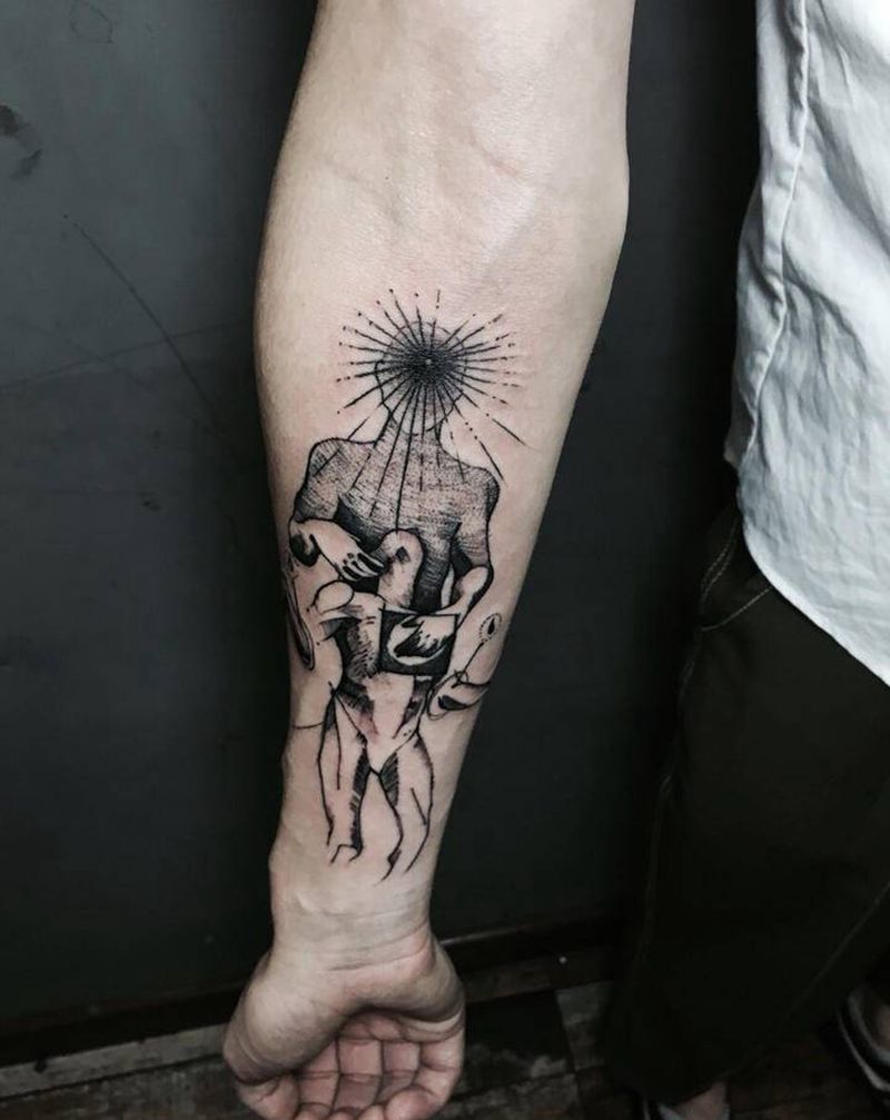 线条人物纹身图片_手臂几何纹身图案