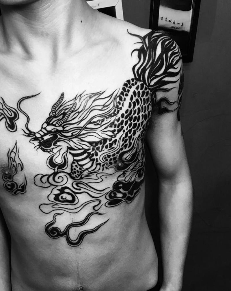 张启灵同款麒麟纹身图片_手臂胸部新传统老传统张启灵麒麟纹身图案