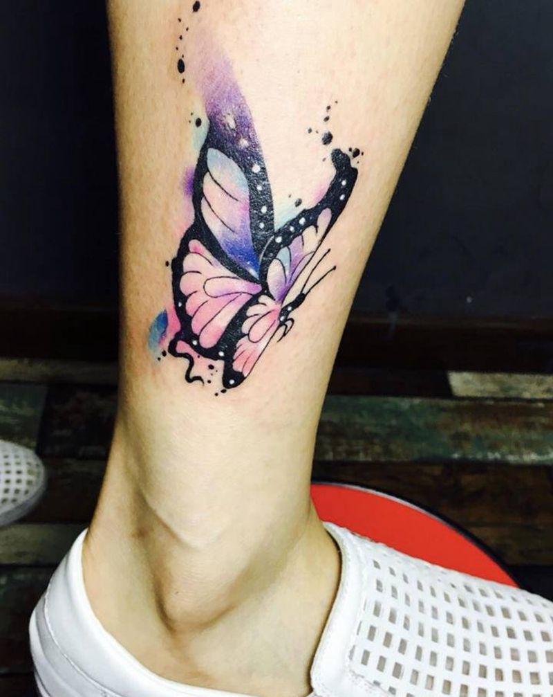 蝴蝶纹身图片_手臂水墨水彩蝴蝶纹身图案