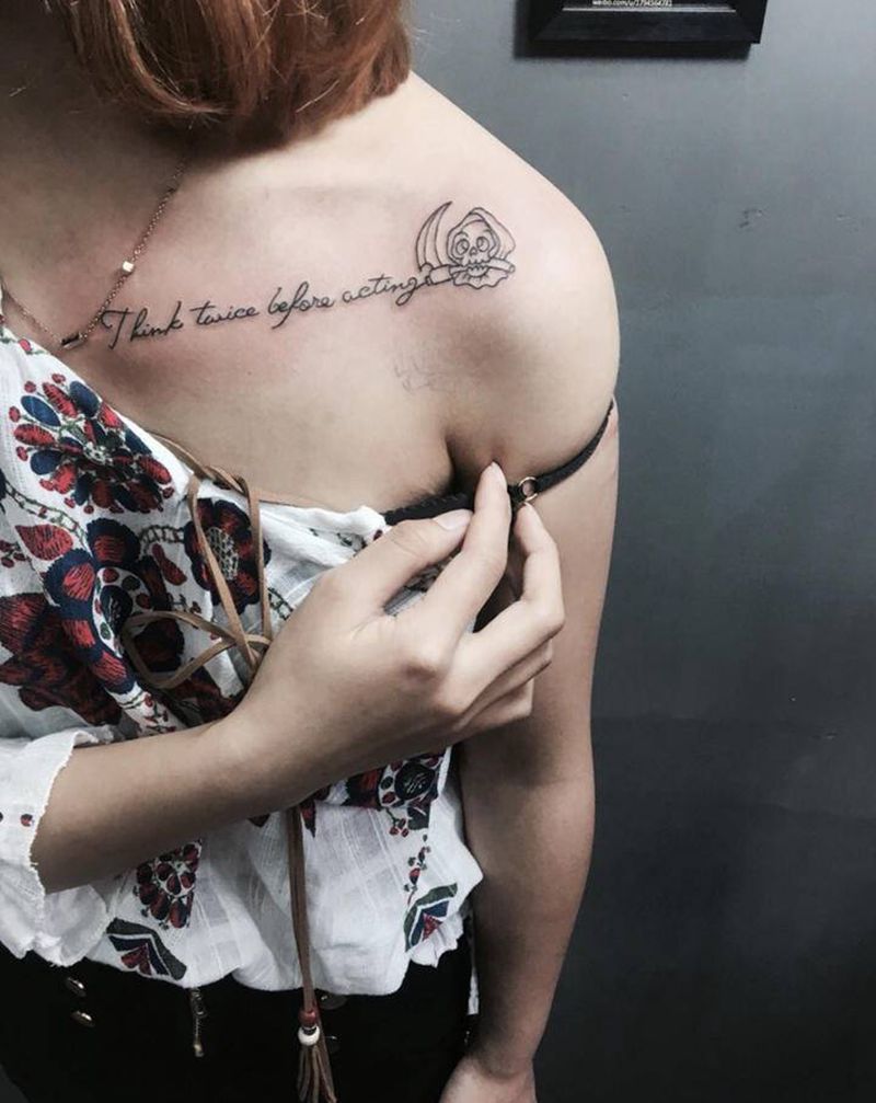 字母鬼头纹身图片_胸部几何纹身图案