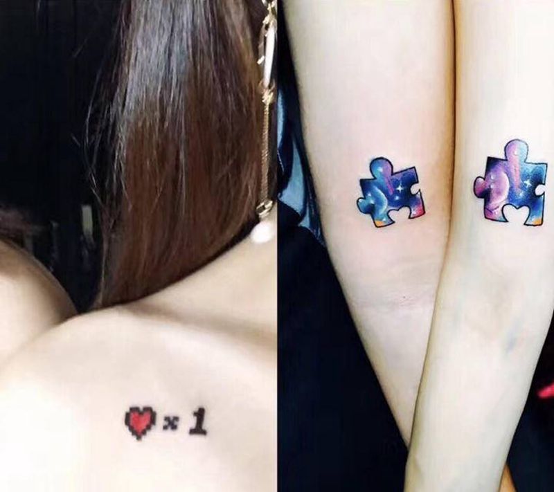 情侣纹身纹身图片_手臂水墨水彩纹身图案