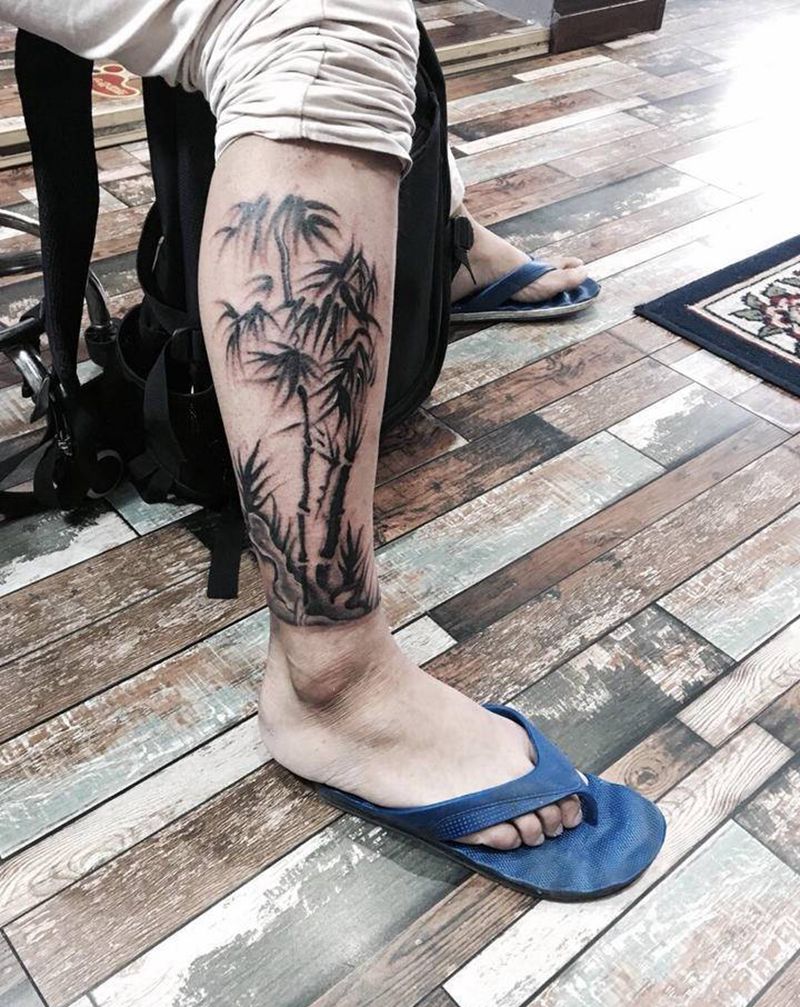 竹纹身图片_腿部欧美写实竹纹身图案