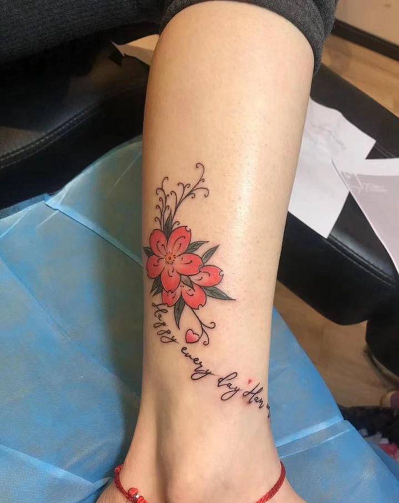 樱花纹身图片_手臂新传统樱花纹身图案