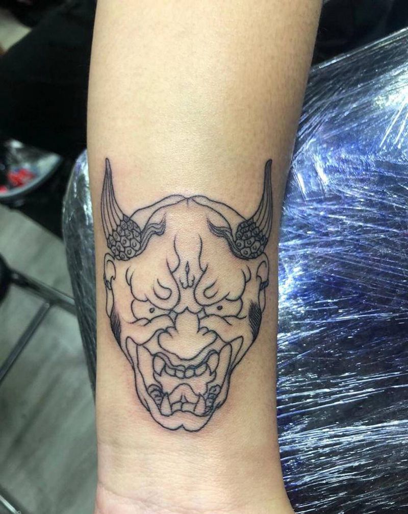 般若线条纹身图片_手臂几何点刺般若纹身图案