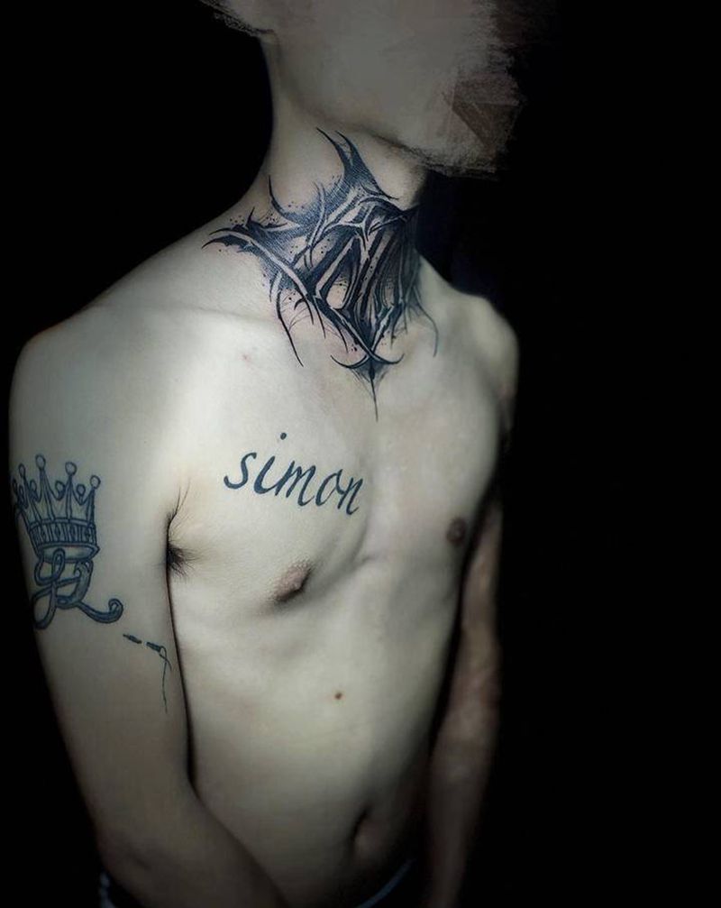 花体字纹身脖子纹身图片_颈部花体字花体字脖子纹身图案