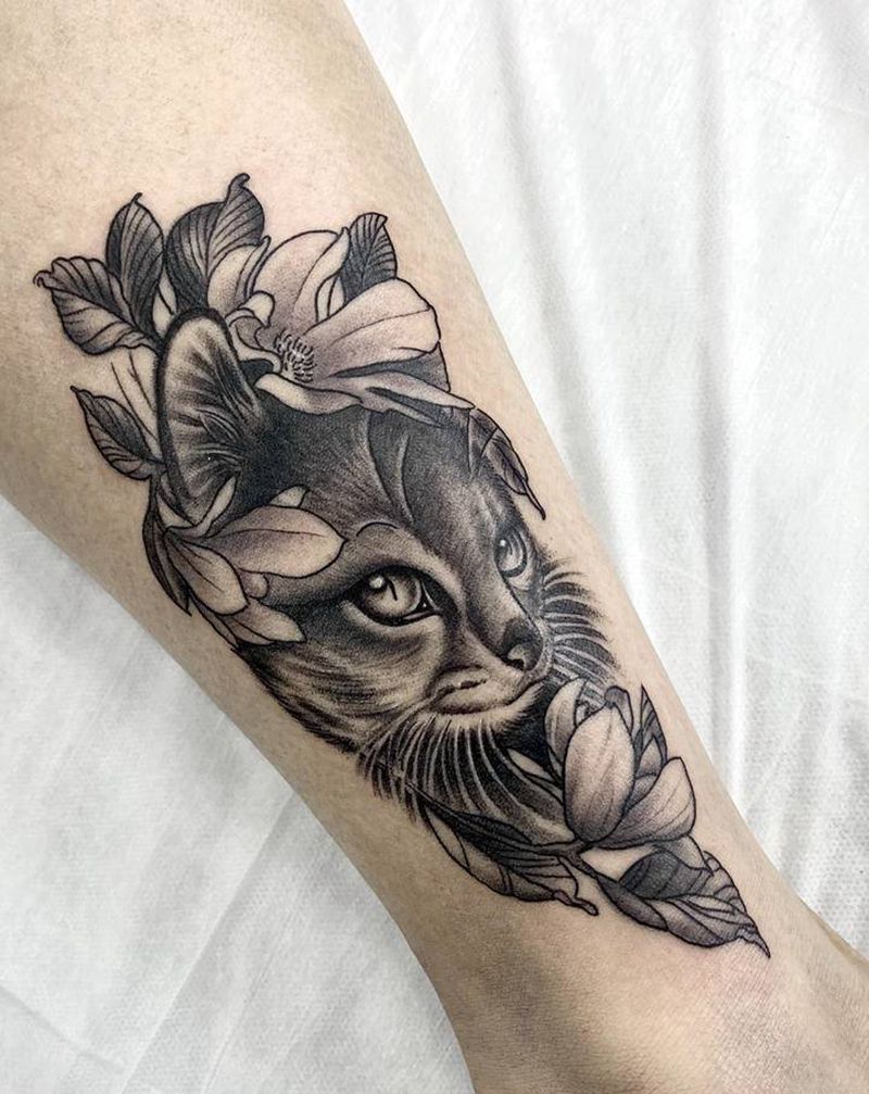 猫纹身图片_脚部动物纹身图案
