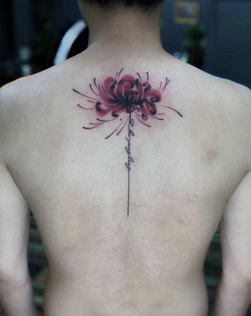 彼岸花纹身纹身图片_背部水墨水彩彼岸花纹身图案