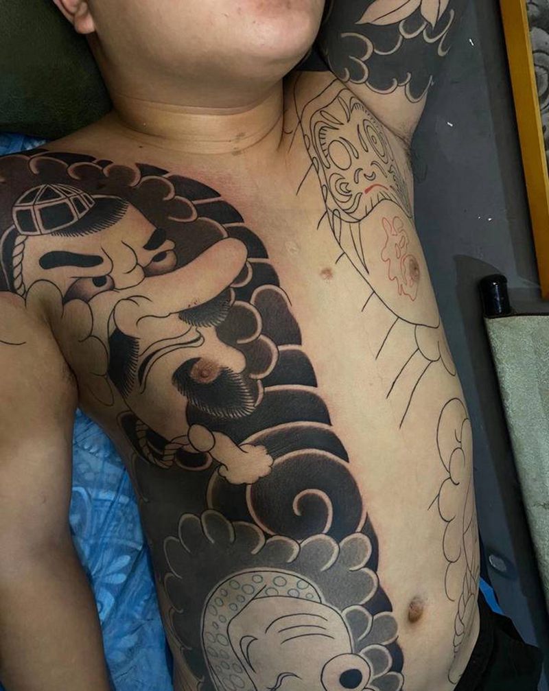 开衫 天狗 阿多福 达摩蛋纹身图片_胸部新传统老传统开衫通体纹身图案