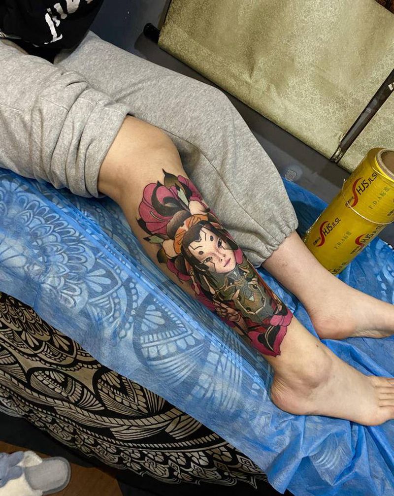 暗黑机械女纹身图片_腿部老传统新传统暗黑机械女纹身图案