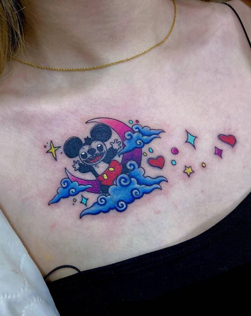 史迪仔 米奇（遮盖）纹身图片_胸部纹身图案