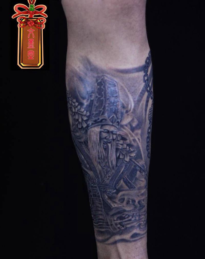 黑白无常纹身图片_腿部新传统纹身图案