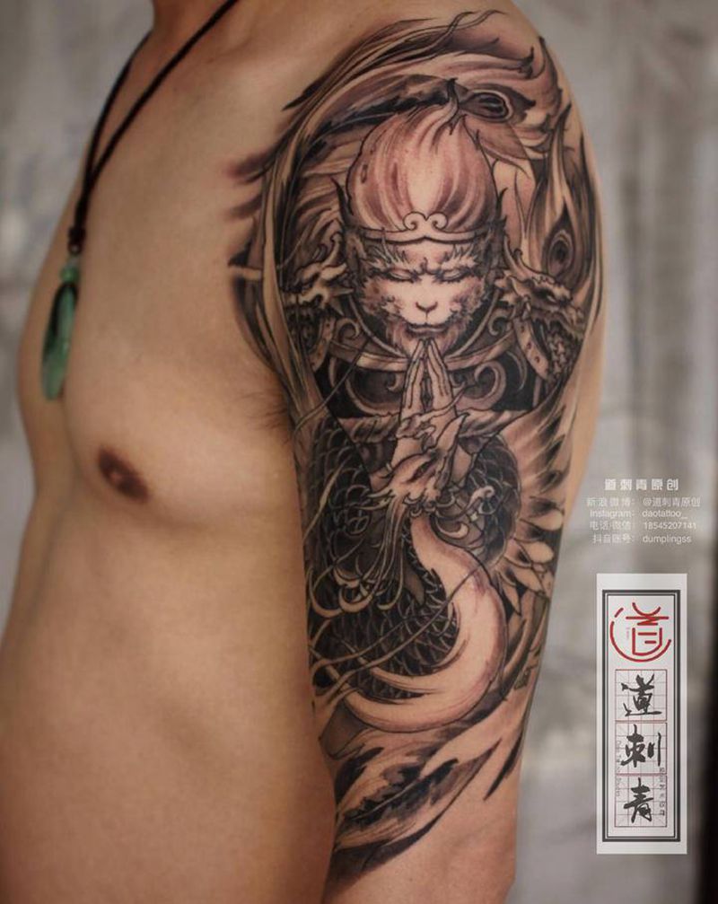 悟空纹身图片_手臂新传统悟空孙悟空齐天大圣纹身图案