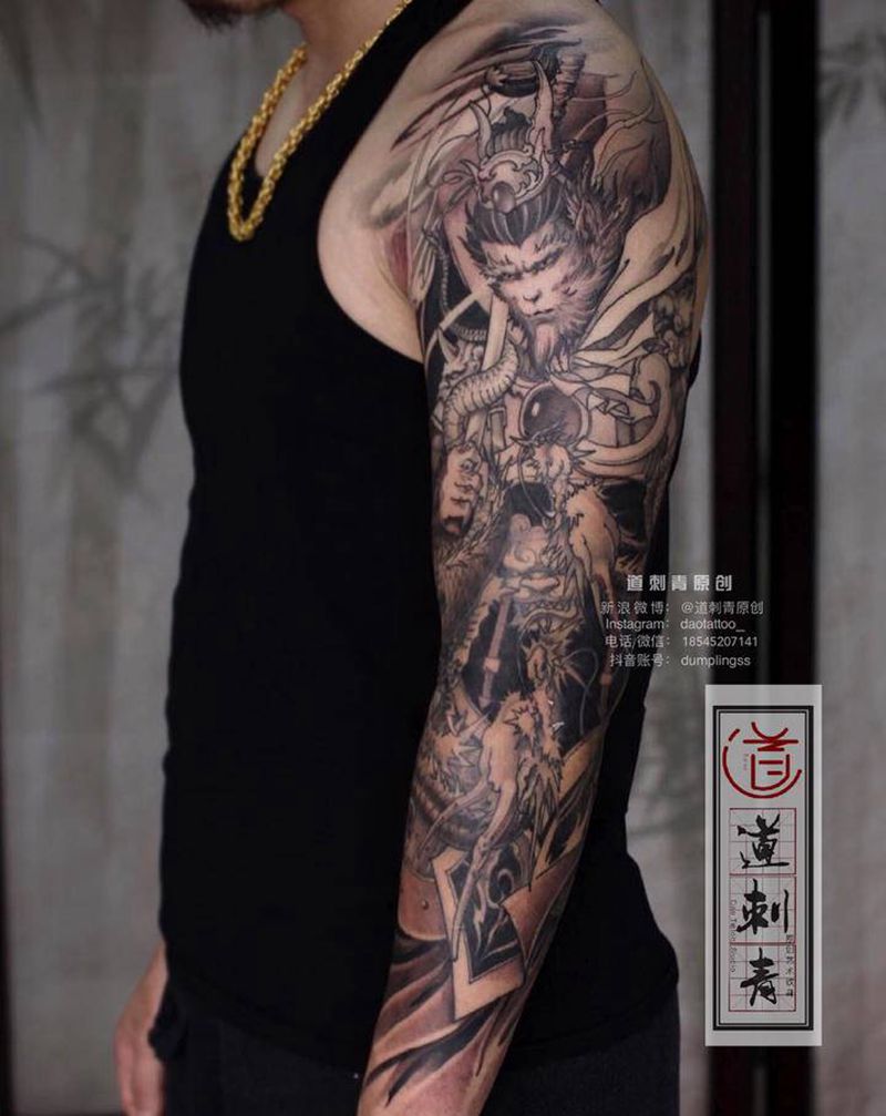 悟空纹身图片_手臂新传统悟空孙悟空齐天大圣纹身图案