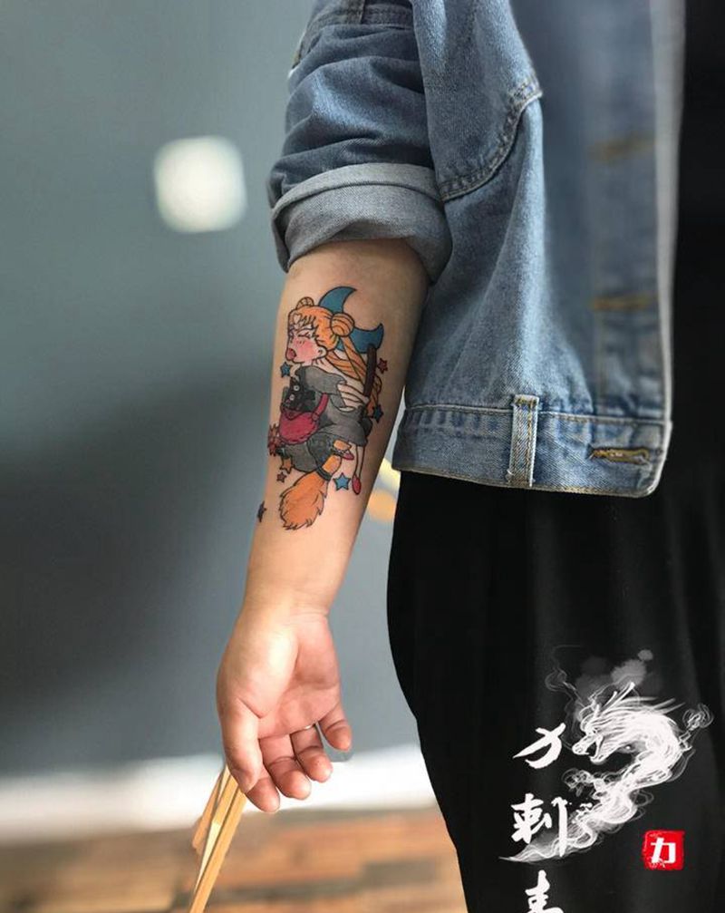 美少女战士，纹身图片_手臂新传统遮盖纹身图案