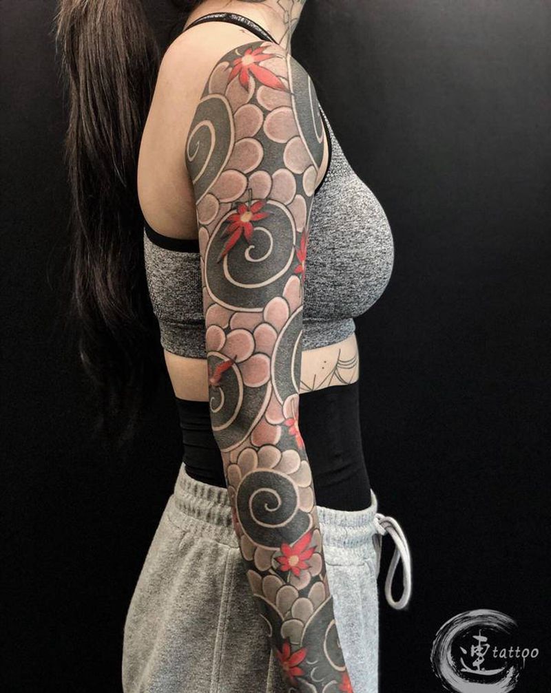 日系花臂free hand纹身图片_手臂老传统纹身图案