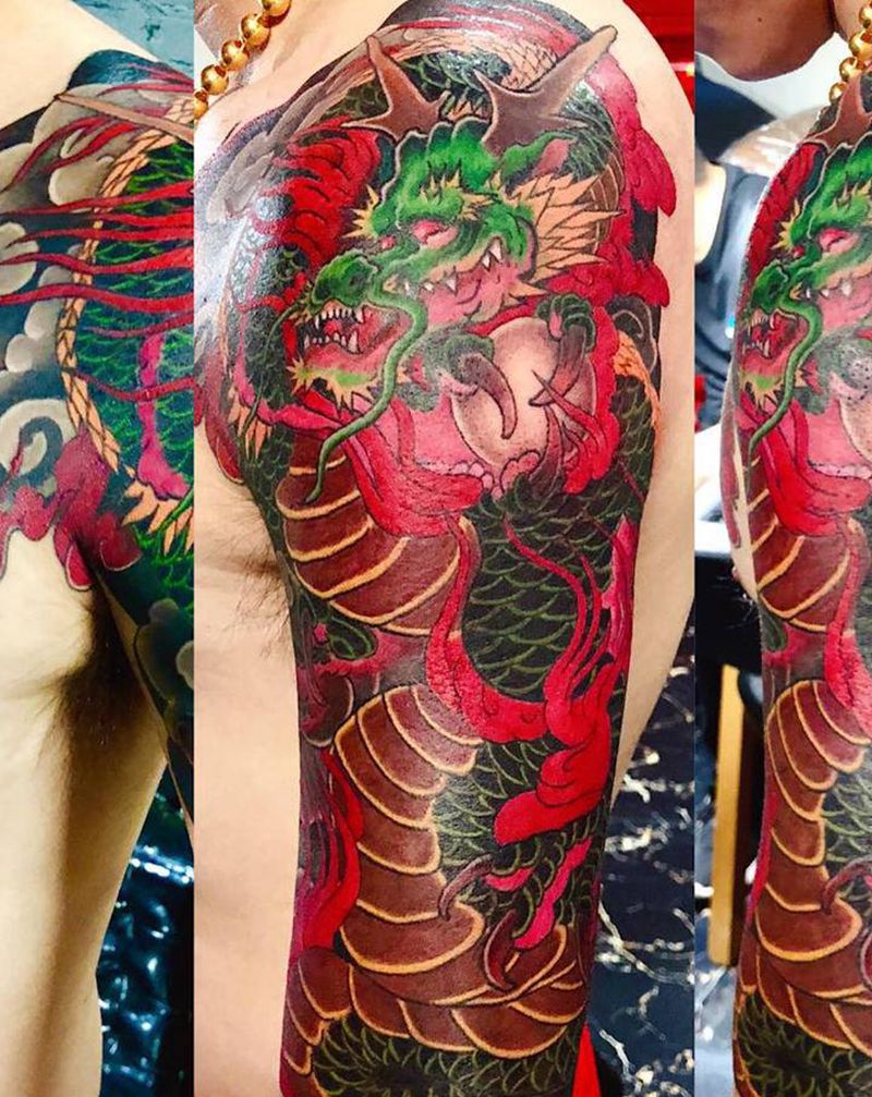 日式半甲纹身图片_手臂老传统纹身图案