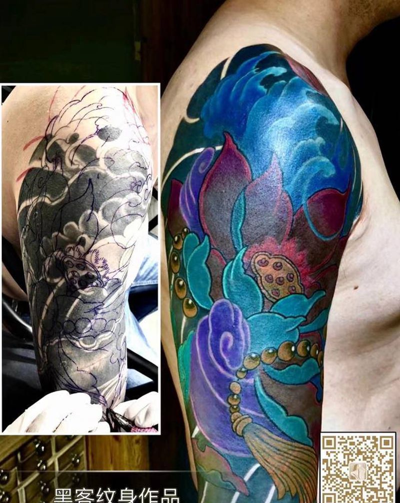 重彩遮盖纹身图片_手臂新传统纹身图案