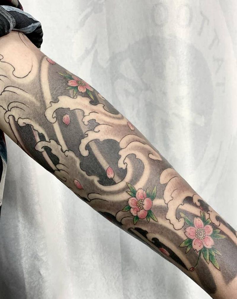 水浪纹身图片_手臂新传统水浪纹身图案