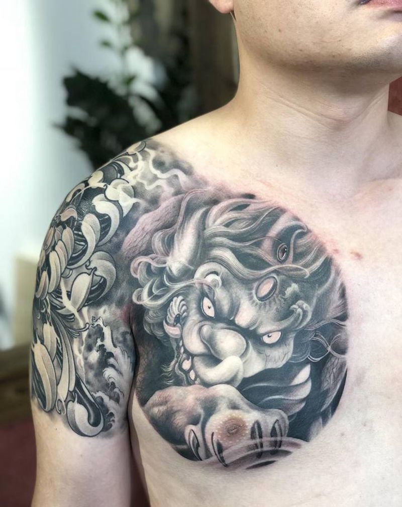 新传统  原创半甲纹身图片_胸部肩部新传统纹身图案