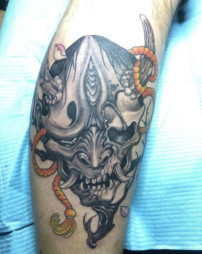 般若纹身图片_腿部新传统纹身图案