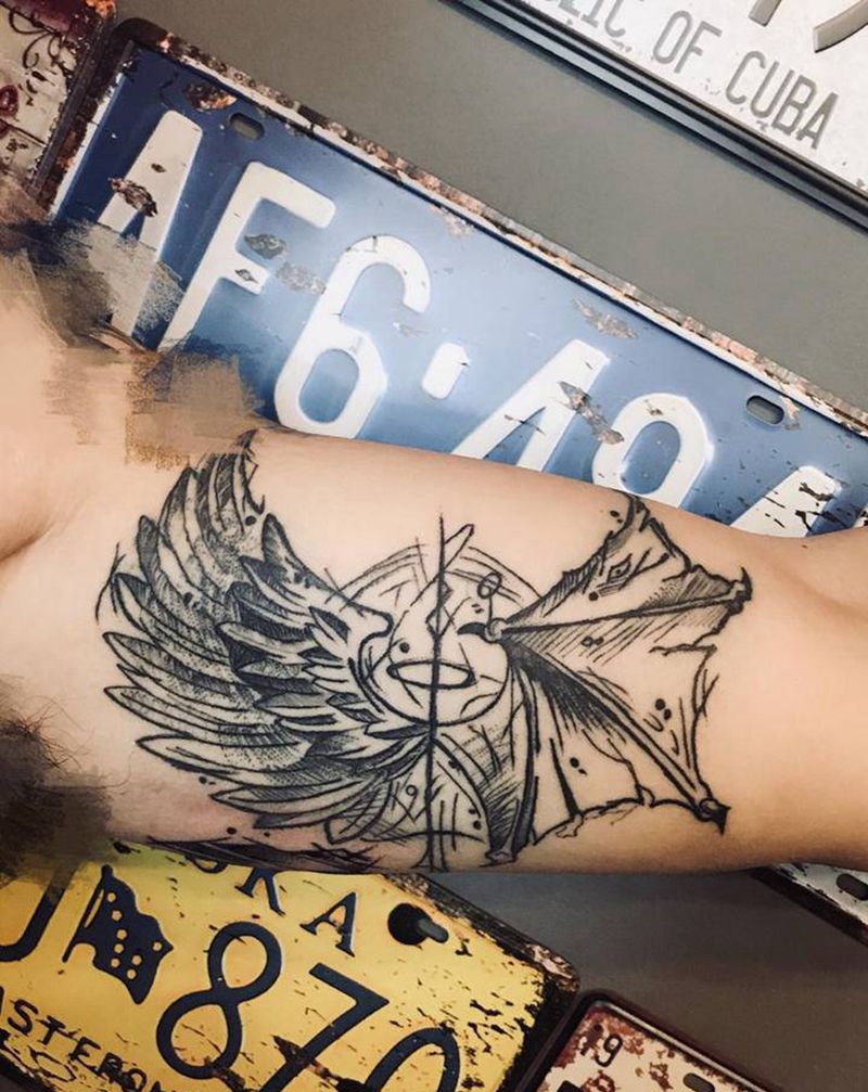 天使恶魔翅膀纹身图片_点刺纹身图案