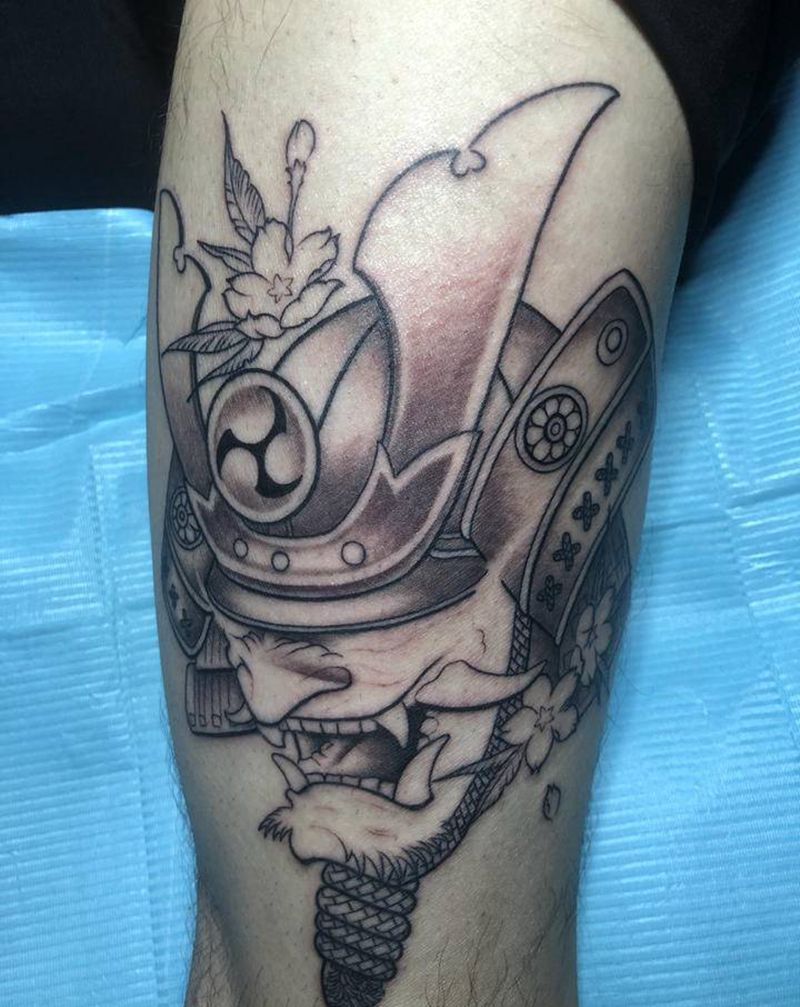 依然鬼武士，未完！纹身图片_腿部新传统纹身图案