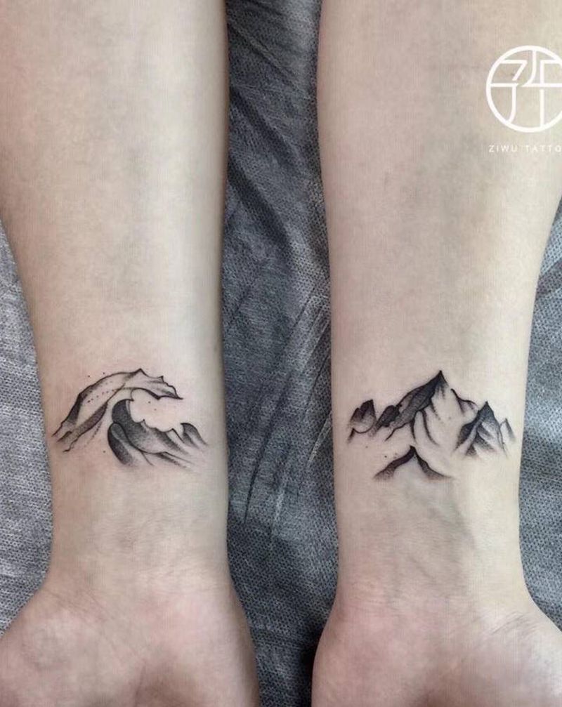 山海纹身图片_手臂点刺纹身图案