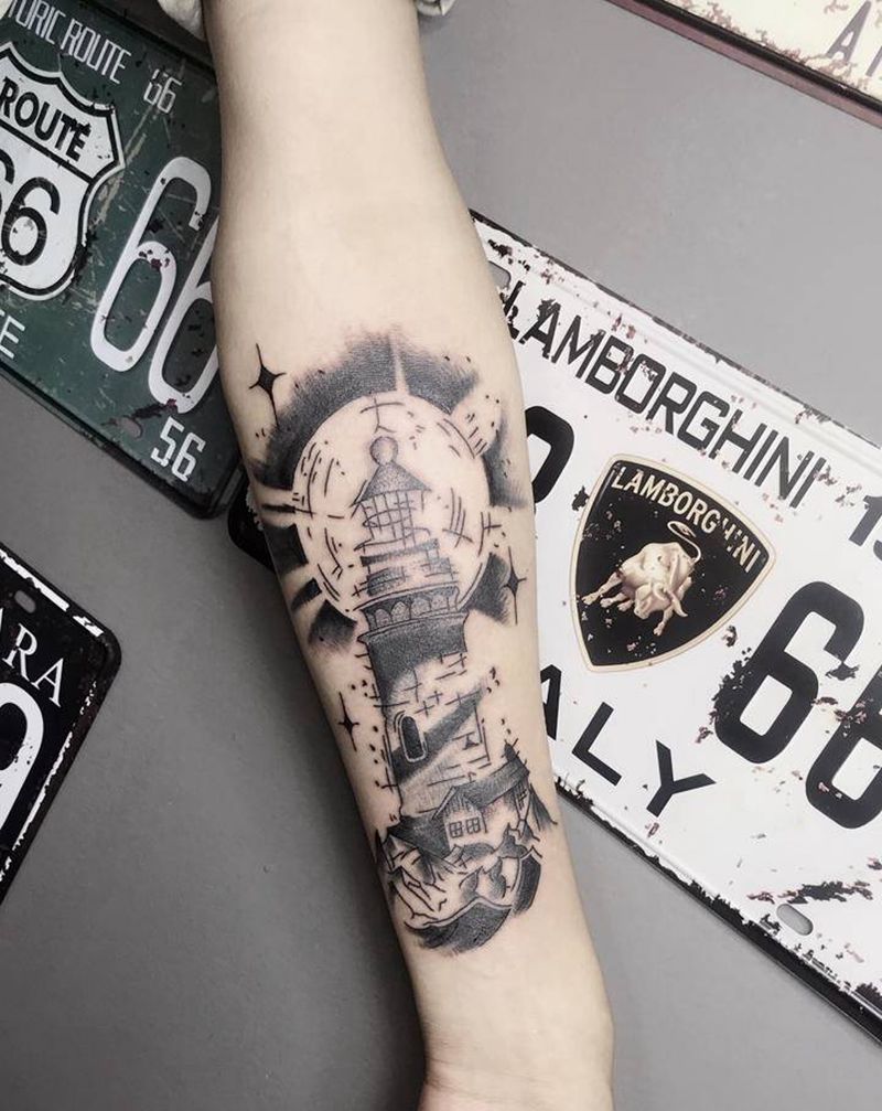 灯塔纹身图片_手臂纹身图案