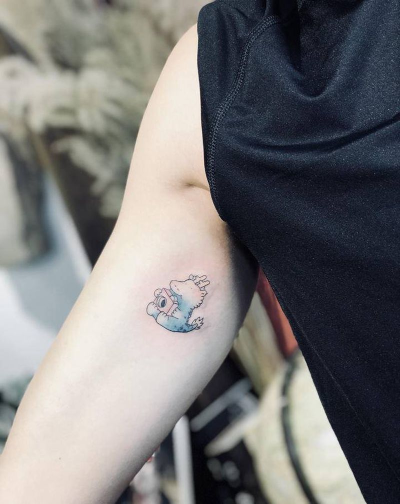 小恐龙纹身图片_手臂水彩纹身图案