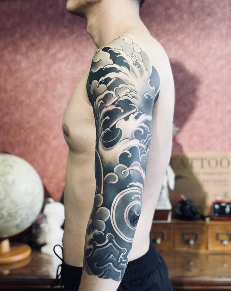 原创浪臂  已完工纹身图片_手部手臂老传统纹身图案