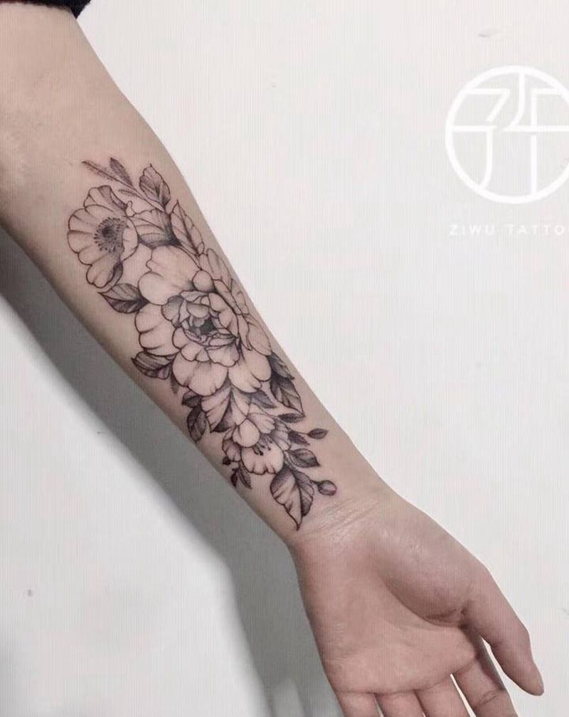 小臂素花纹身图片_点刺纹身图案