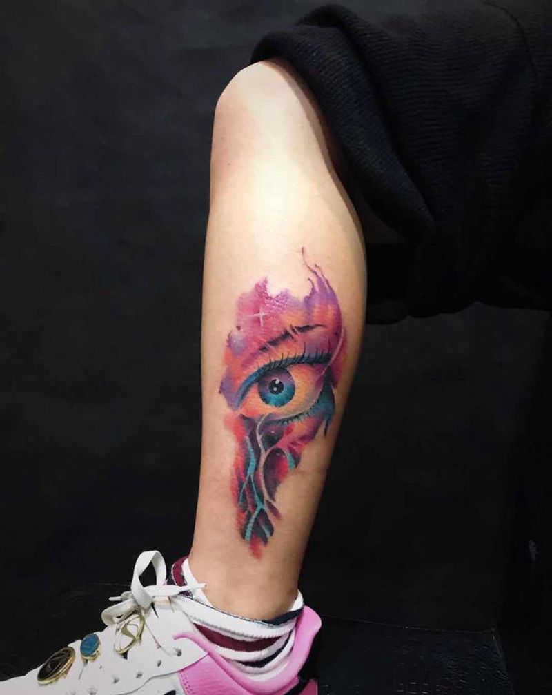 即兴俩小时纹身图片_水彩纹身图案