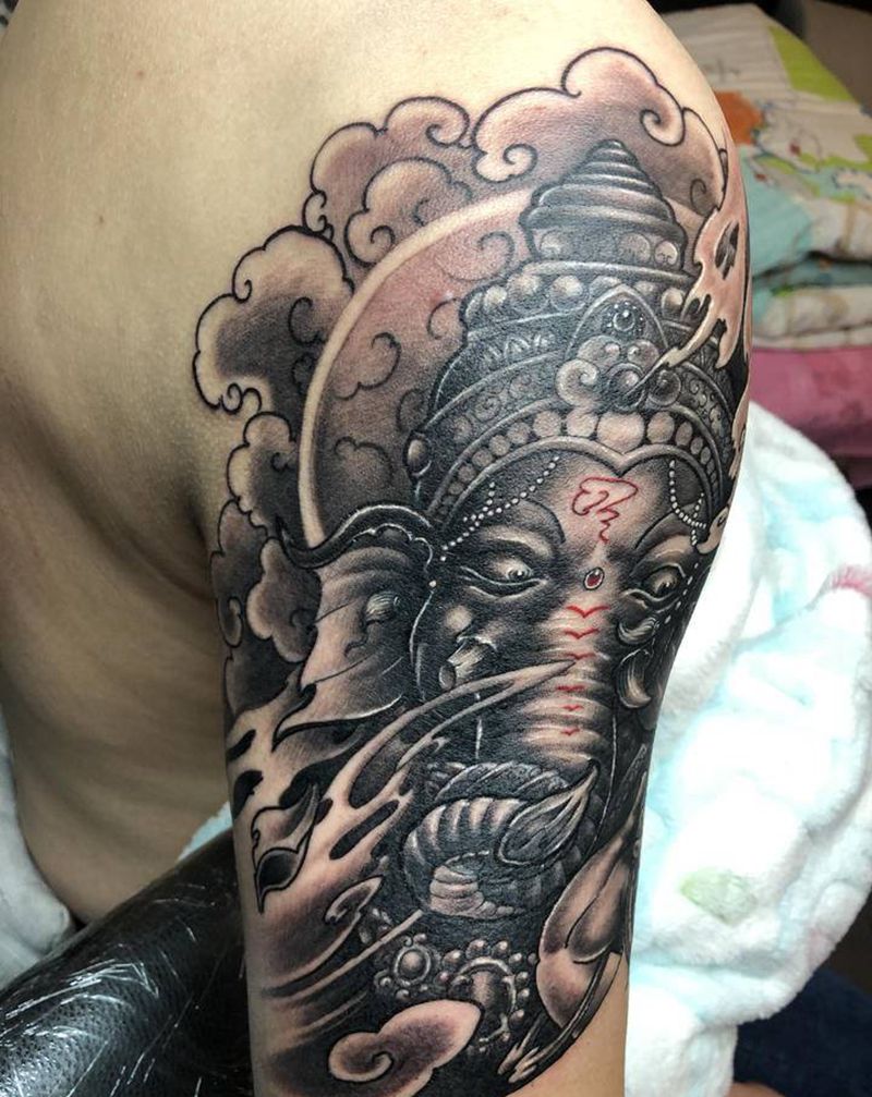象神纹身图片_手臂新传统纹身图案