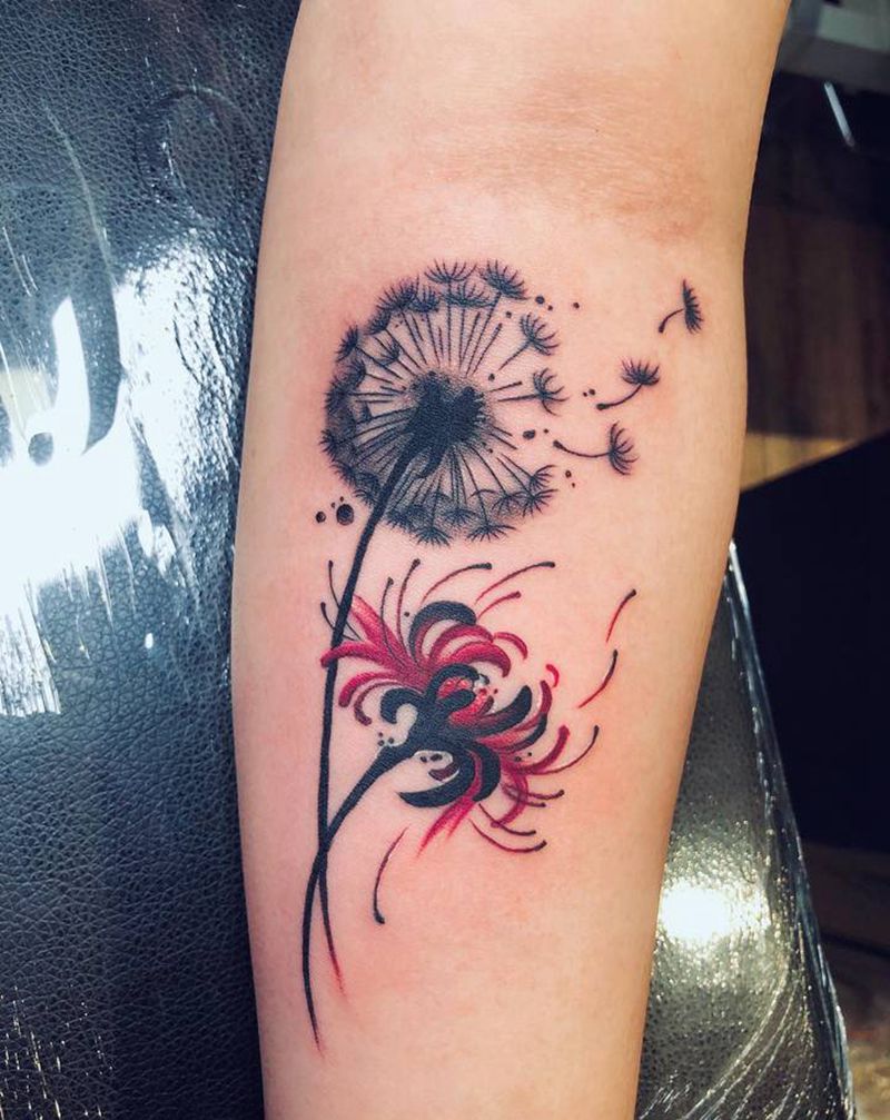 彼岸花纹身图片_手臂水墨纹身图案