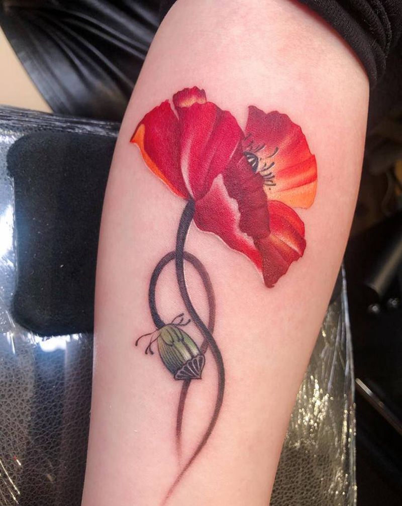 罂粟纹身图片_手臂水墨纹身图案