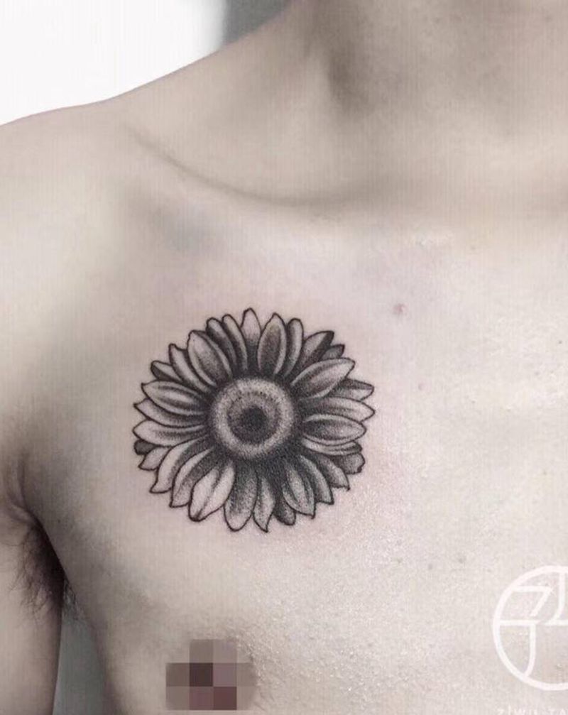 向日葵纹身图片_点刺纹身图案
