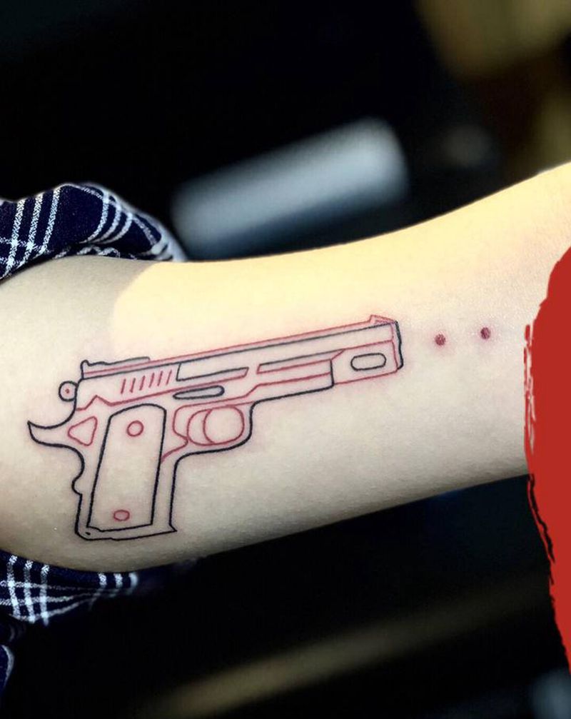 简单线条纹身图片_肩部手臂几何New School纹身图案