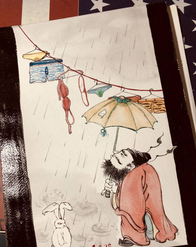 阴雨天纹身图片_肩部背部水彩水墨纹身图案