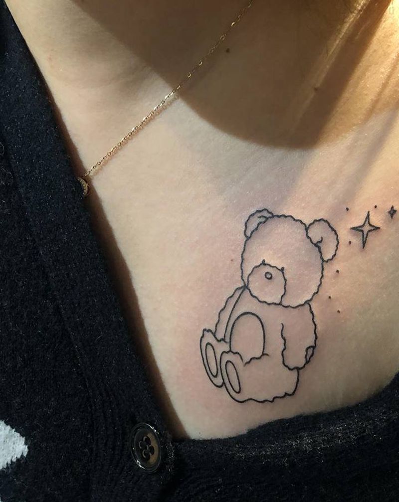 小清新小熊纹身纹身图片_胸部肩部纹身图案