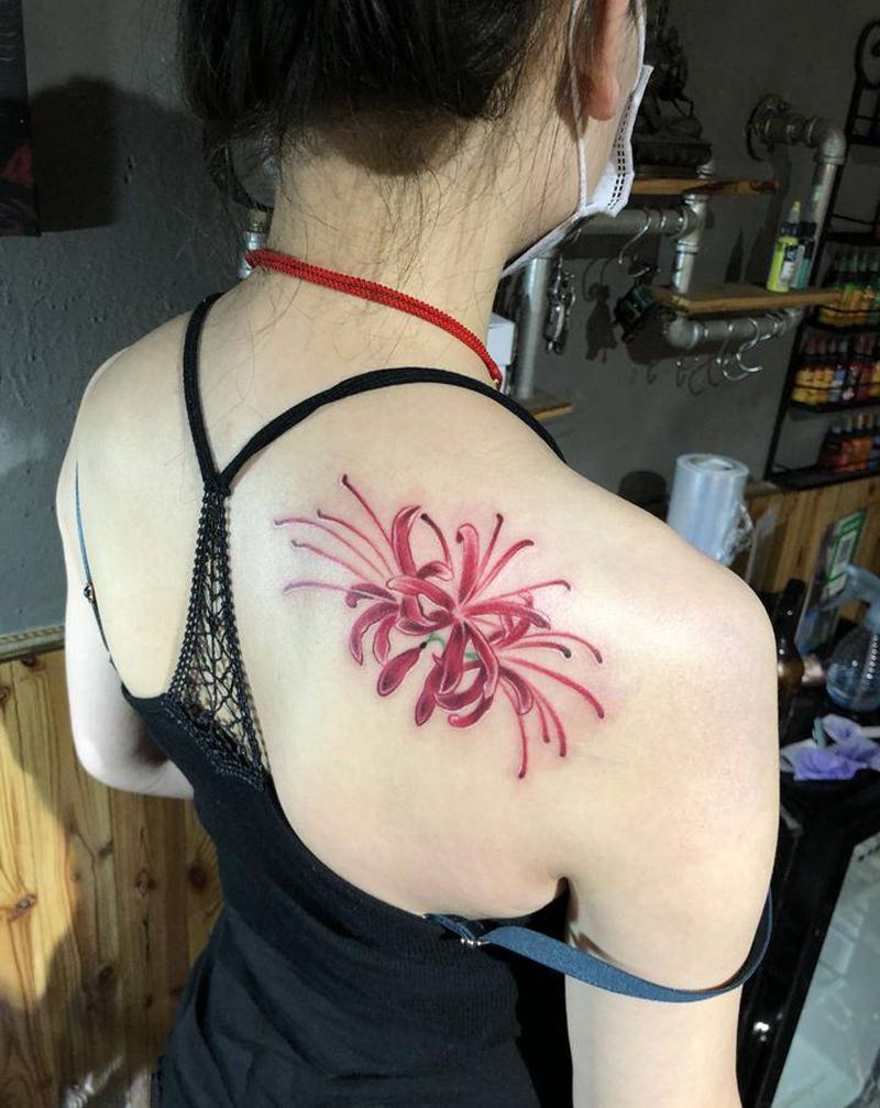彼岸花纹身纹身图片_背部胸部新传统纹身图案
