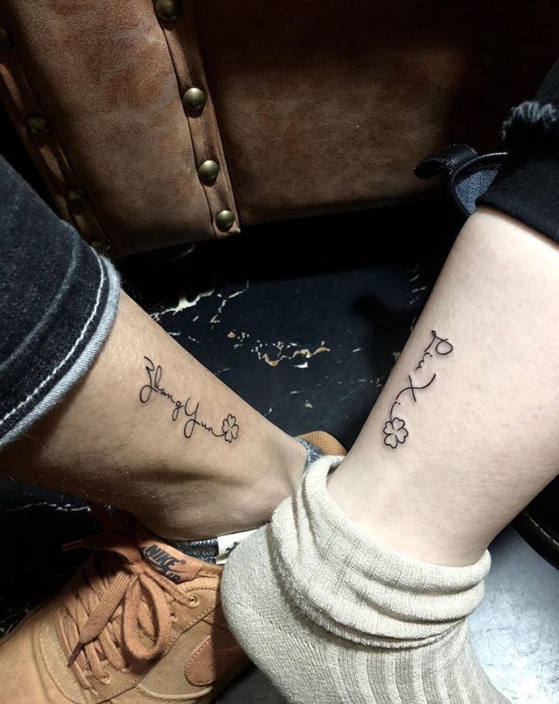 情侣小清新纹身纹身图片_腿部手臂花体字纹身图案