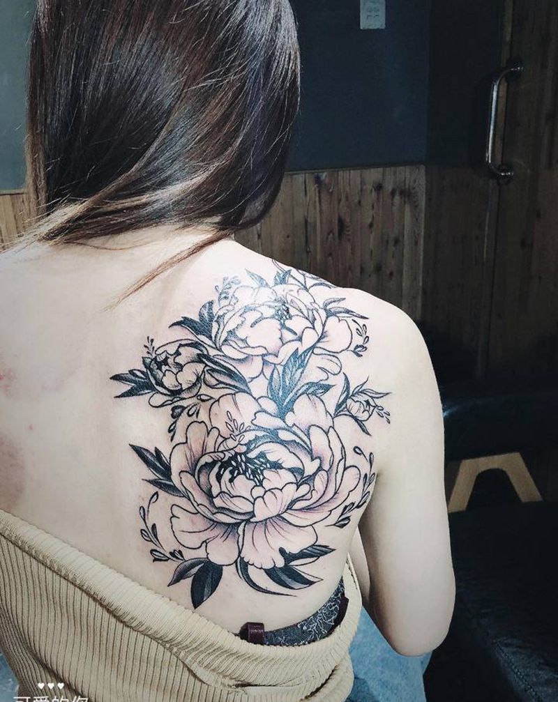 素花纹身纹身图片_背部腿部纹身图案