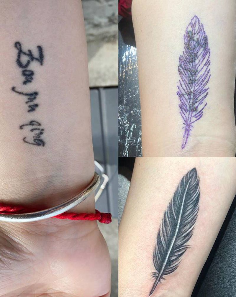 遮盖羽毛纹身纹身图片_手臂腿部纹身图案