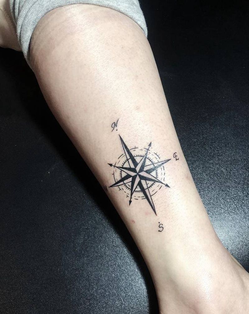 指南针纹身纹身图片_腿部手臂纹身图案