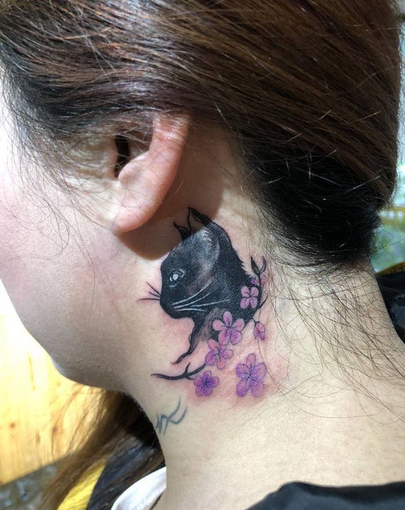 猫咪遮盖纹身纹身图片_颈部手臂纹身图案