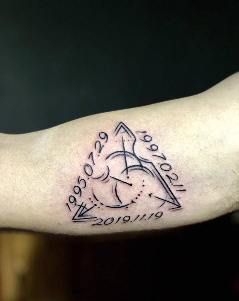 生日组合纹身图片_背部手臂花体字纹身图案